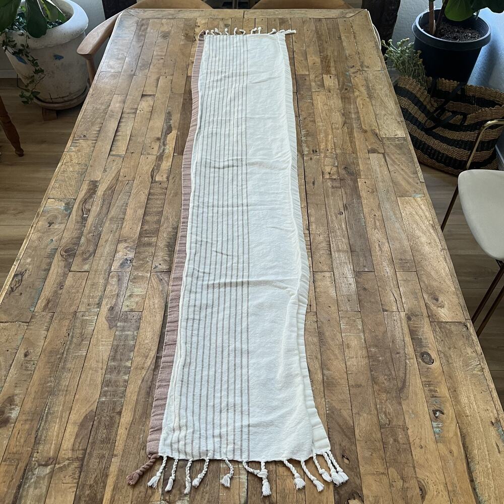 Hearth & Hand Magnolia Striped Twisted Fringe Table Runner Linen Blend 13” x 65”